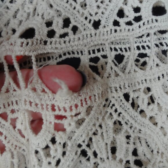 CROCHET 3/4 SLEEVE OPEN FRONT WOMENS BLOUSE OFF WHITE MEDIUM L239 - Picture 6 of 7